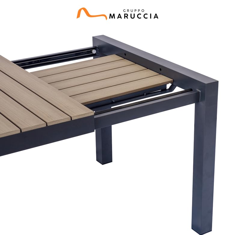 Gruppo Maruccia - Tavolo da Giardino in Alluminio e Legno Resinato - Allungabile da 160 a 210 cm - Resistente agli Agenti Atmosferici - Arredamento Ville, Resort, Casa (Antracite)