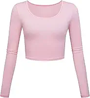 Kindcall Camisetas femininas leves e básicas de manga comprida e caimento justo, rosa, M