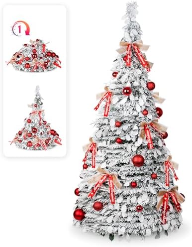 180 cm Folding Christmas Tree, Artificial Christmas Tree in Snow ...