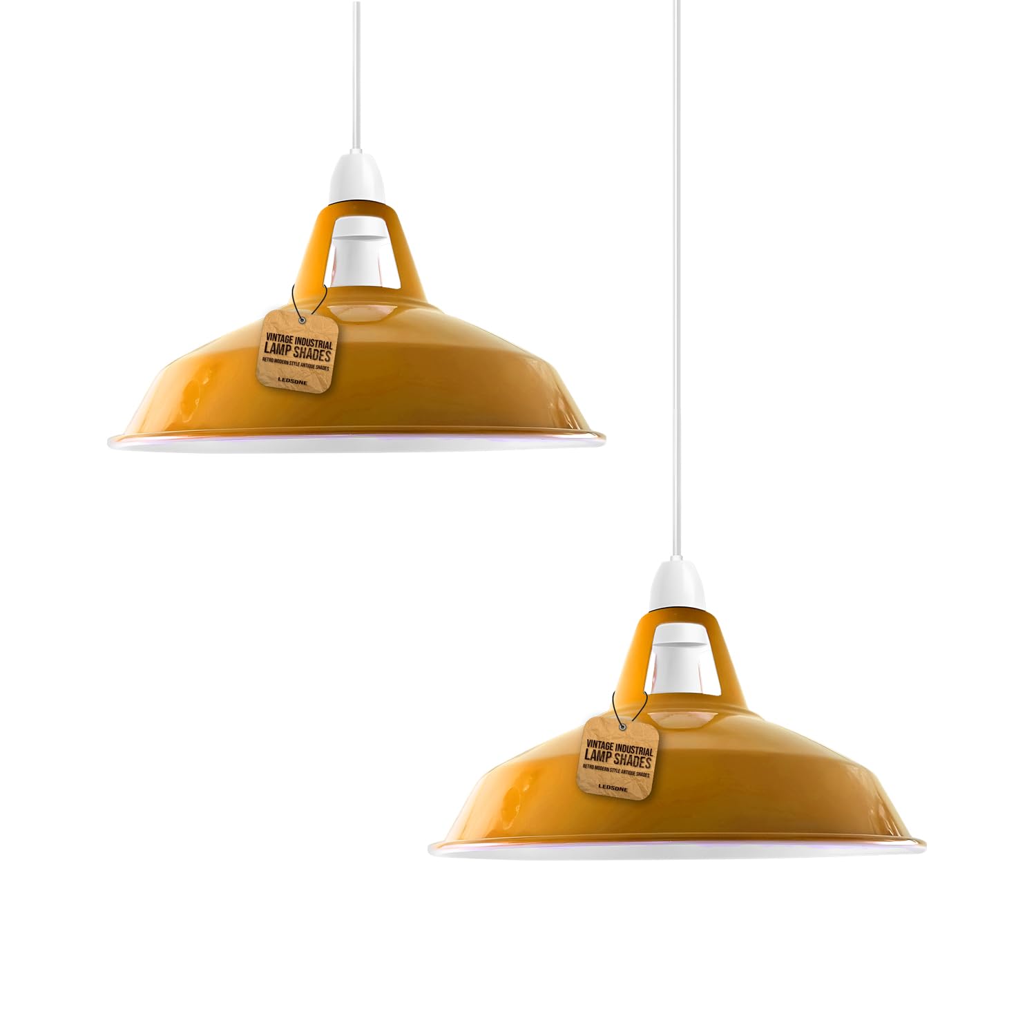 Yellow Metal Lamp Shade, 2 Pack, Easy Fit, E27 Compatible 30W x 16H cm, Dome Shape Vintage Industrial Ceiling Light Shade, Suitable for Pendant Ceiling Lights, Bedroom, Kitchen, Living Room & Hall — image 1