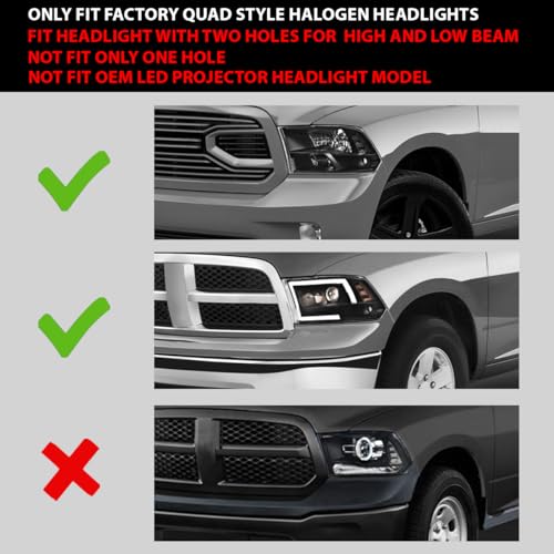 Image of GRAND ORANGE LED DRL Headlights Assembly, Compatible with 2009-2012 Dodge Ram 1500 2500 3500 Black Housing Head Lamps(Smoky lens Chrome Housing Clear Reflector)