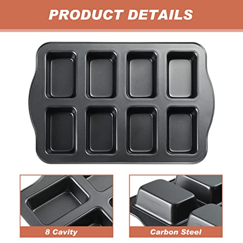 Yinder 4 Pcs Mini Loaf Pan 8 Cavity Non Stick Bread Pans Carbon Steel Rectangle Cupcake Baking Supplies Brownie Muffin Baking Pan For Kitchen Baking, 17 X 9.45 X 1.18 Inches, Black Gray #TOP2
