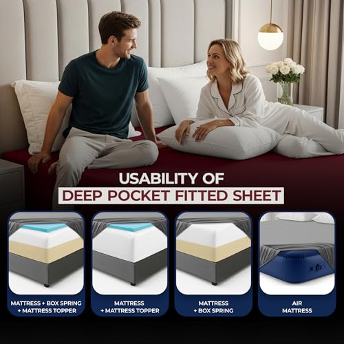 Image of Utopia Bedding Extra Deep Pocket King Fitted Sheet, Fits up to 21 Inch Mattress - Hotel Luxury, Soft, Breathable and Comfy - Shrinkage and Fade Resistant - Easy Care (Burgundy)