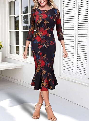 Image of VFSHOW Womens Vintage Elegant Cocktail Party Bodycon Pencil Mermaid Midi Mid-Calf Dress