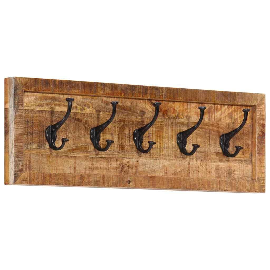 Porte-manteau mural avec 5 crochets en bois massif de mangue