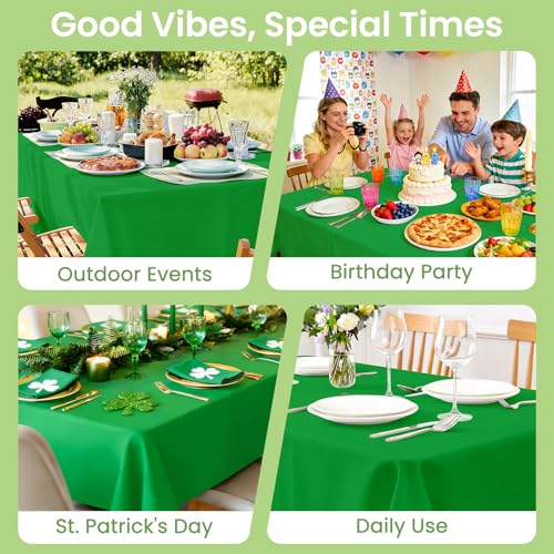 Image of LANLISA 4 Pack Green Plastic Table Cloth Disposable, 54 x 108 Inch Rectangle Tablecloth, St Patricks Day, Christmas Decorations Tablecloths, Plastic Cover