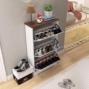 X design shoe cabinet with 3 flip drawers 15 pair narrow entryway organizer american style walnut top anti tip fits behind doors 66x255cm  urban country home decor