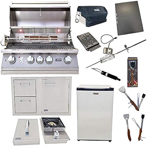 Lion Premium Grills 32-Inch Liquid Propane Grill L75000 with Single Side Burner, Eco Friendly Refrigerator, Door and Drawer Combo with 5 in 1 BBQ Tool Set Best of Backyard Gourmet Package Deal Cover