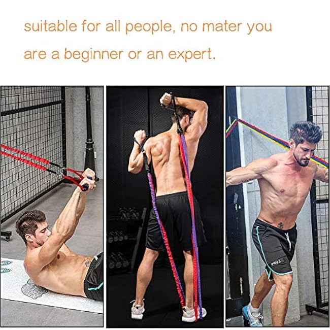 Rocutus Resistance Bands Set, 15 Pack Exercise Resistance Tubes with Anti-Snap Heavy Duty Protective Nylon Sleeves,20lbs to 40lbs Resistance Tubes,Door Anchor Ankle Strap up to 150lbs