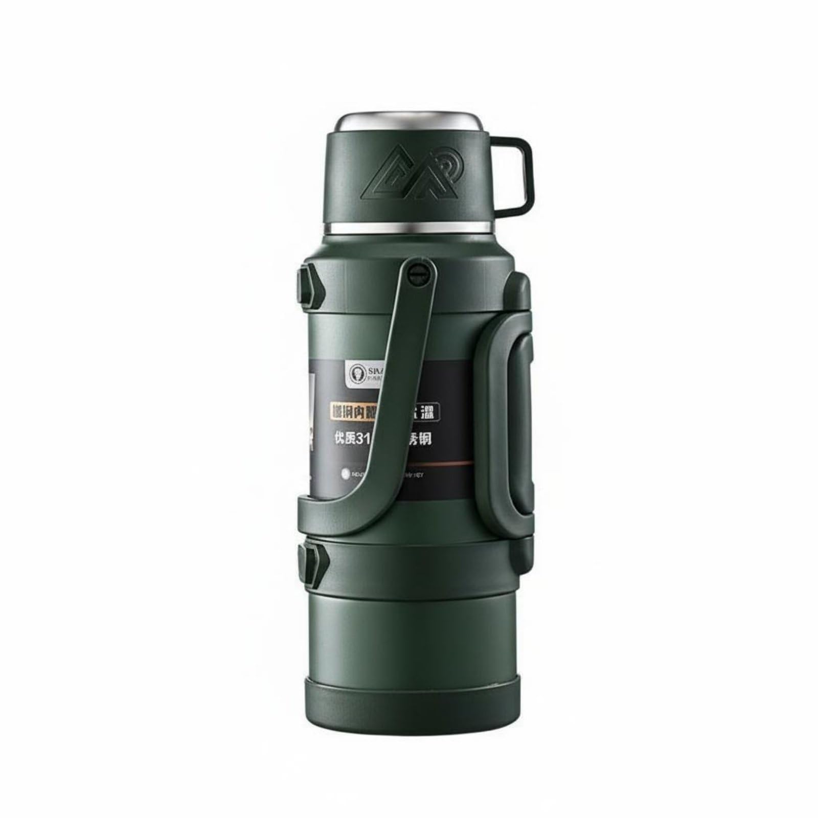 Botella Térmica de Gran Capacidad Larga Conservación Del Calidez Termo de Gran Capacidad Sin Sabor Metálico Botella con Aislamiento Al Vacío, Verde Militar, 2000ml