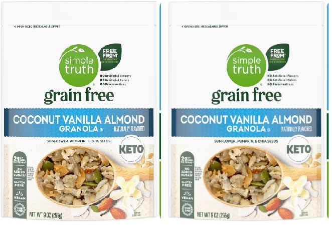 Grain Free Coconut Vanilla Almond Sunflower, Pumpkin and Chia Seeds Granola Cereal (2 Bags, 9 oz. each)