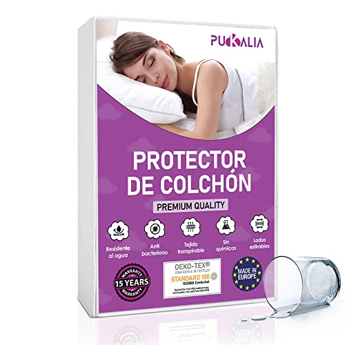 Pukalia Protector Colchon 200x200 cm Impermeable - Funda Colchon 200 x 200 - Cubre Colchon Hipoalergénico - Transpirable - Absorbente - Certificado Oeko - Tex® - Valido para Colchones de hasta 30 cm Cover