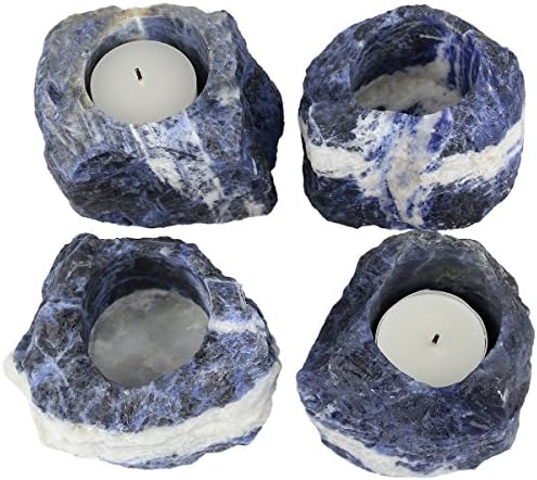 mookaitedecor Natural Sodalite Rough Stone Candle Tea light Holder Candlestick/Air Plant Holder,Jewellery Dish Healing Crystal for Home Garden Decoration
