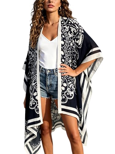Image of Breezy Lane Women's Kimono Cardigan Summer Swimsuit Coverups Beach Cover Up with Floral Print for Vacation