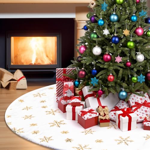 ACTOYS Weihnachtsbaum Decke, 90cm Christbaumdecke, schöne Weihnachtsbaum Rock, weich Weihnachtsbaumdecke rund, Weihnachtsschmuck, Tannenbaum Deko, schöne Decke für den Weihnachtsbaum (Gold)