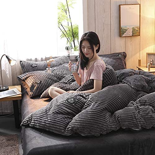 WFBZ Double Duvet Cover, Plain Velvet Flannel Fleece Autumn and Winter Bed Linen 2 Piece A4 150 x 200 cm 50 x 75 cm