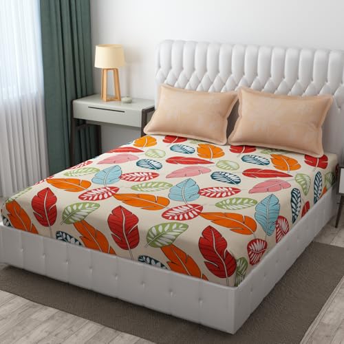 Image of IVAZA Turkish Cotton 280 TC Super Soft Warm Bedsheet Set for Double Size Bed, Durable Double bedsheet with 2 Pillow Cover Apricot