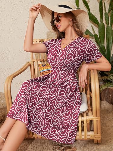 Image of Heymoments Womens Summer Short Sleeve Casual Dresses V-Neck Beach Dress with Pockets S-2XL