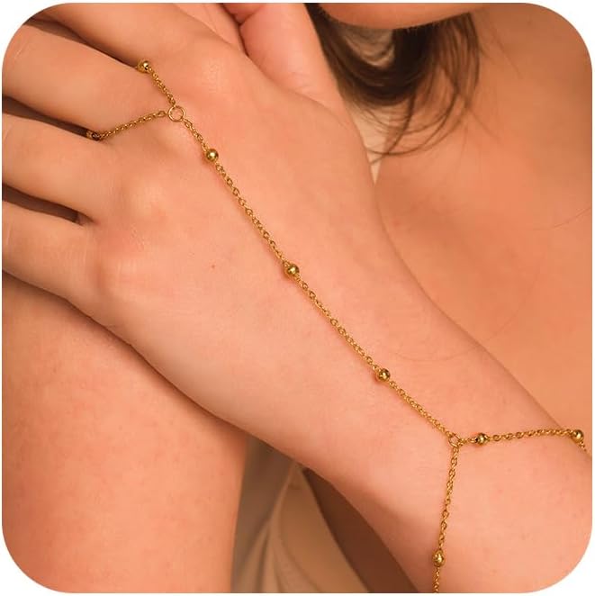 Bracelet for Women - Dainty Stack Bracelets Trendy Adjustable 14K Gold Plated Thin Paperclip Bead Box Satellite Figaro Cuban Link Chain Bracelet Set for Women Waterproof Jewelry Gift