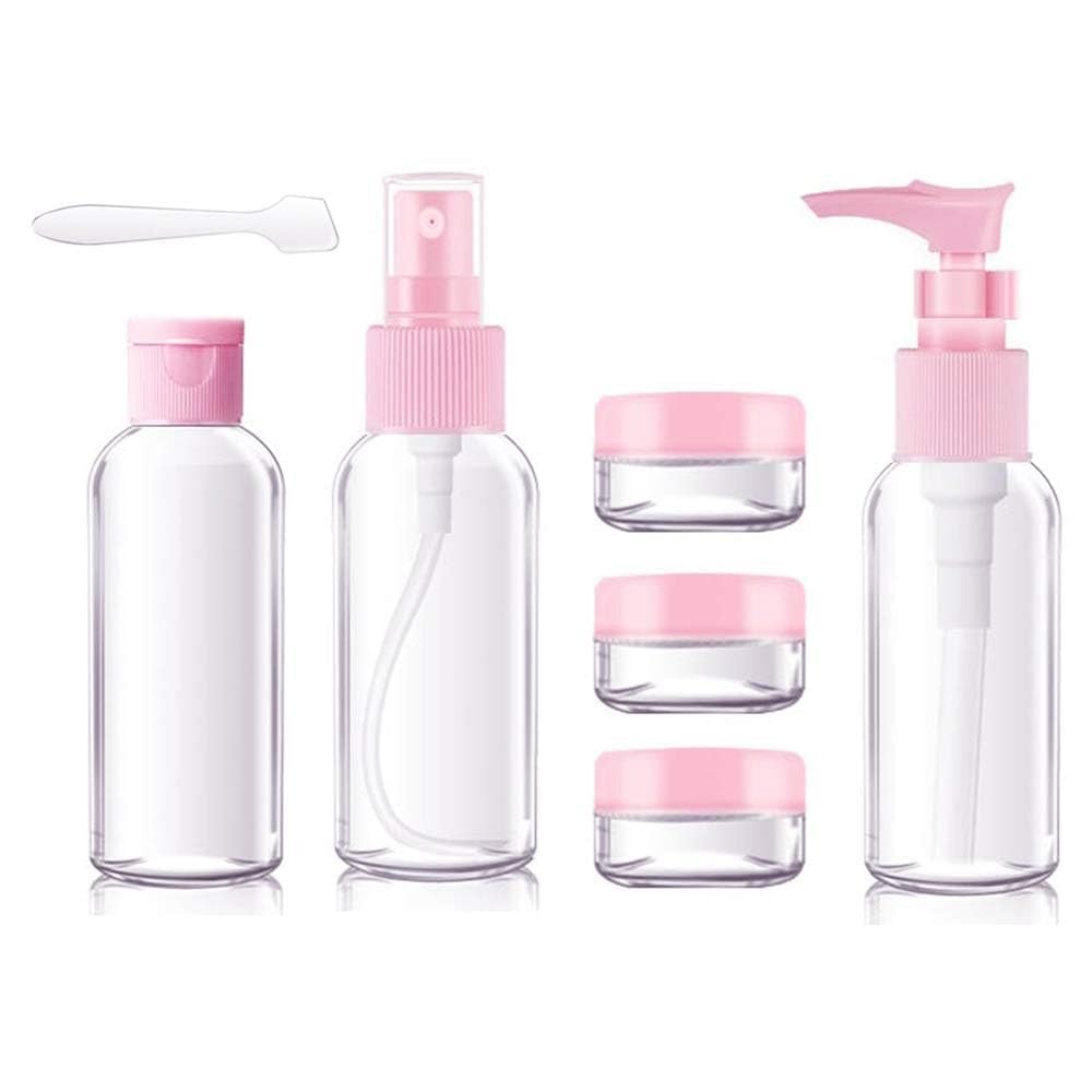 travle empty cosmetics bottle with zip-lock pouch, plastic shampoo conditioner liquid squeeze bottle, tsa approved refillable cosmetic container with toiletries bag-pink (h823-10pcs)