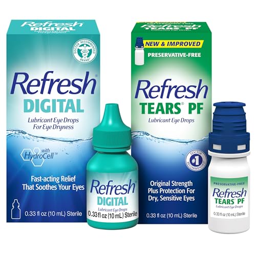 Image of Bundle of Refresh Tears Preservative-Free Tears Lubricant Eye Drops, 0.33 fl oz (10 mL) + Refresh Digital Lubricant Eye Drops, 0.33 Fl Oz (Pack of 1)