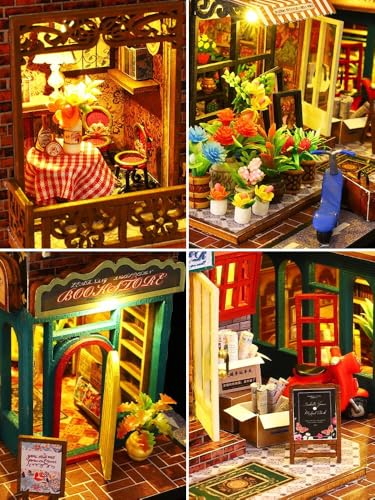 CRIOLPO Miniatura casa delle Bambole, Fai da Te Kit di Dollhouse di Legno, DIY Casa delle Bambole in Legno Majestic Mansion con Accessori e Mobili Book Nook Kit (Angolo della strada)