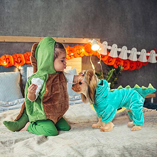 Halloween Costume for Pet Dog Cat Dinosaur Plush Hoodies Animal Fleece Jacket Coat Warm Outfits Clothes for Small Medium Dogs Cats Halloween Cosplay Apparel Accessories (X-Large, Green) - Thumbnail 6