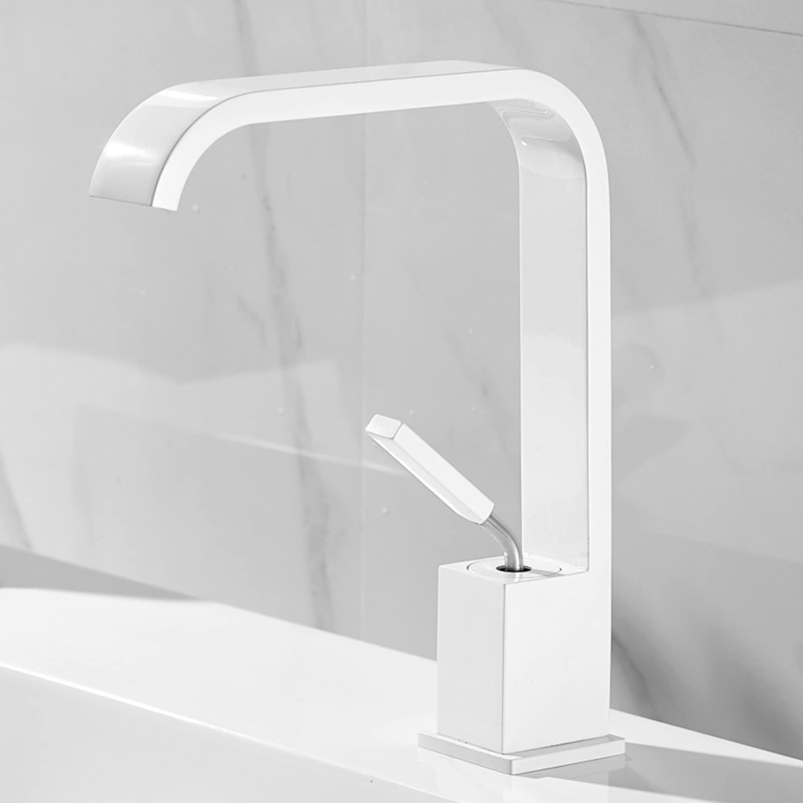 Mélangeur cascade mitigeur de lavabo de salle de bains blanc monocommande