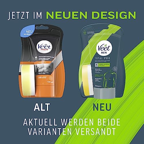 Foto von Veet Men Dusch-Haarentfernungscreme für Oberkörper & Beine - Enthaarungscreme für Männer, für normale Haut - 150 ml inkl. Schwamm