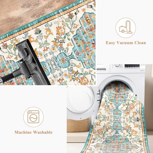 Pauwer Boho Hallway Runner Rug 2x10 Washable Entryway Area Rugs Non Slip Farmhouse Vintage Floor Mat Carpet Runner for Hallways Laundry Room Kitchen Bathroom Bedroom