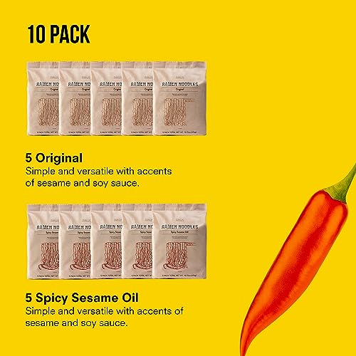 Image of Public Goods Ramen Noodles | Brothless Vegan & Vegetarian Instant Ramen | Healthy, High Protein Asian Noodle | Preservative Free | No Added MSG | Original & Spicy Sesame Oil (10 Pack)