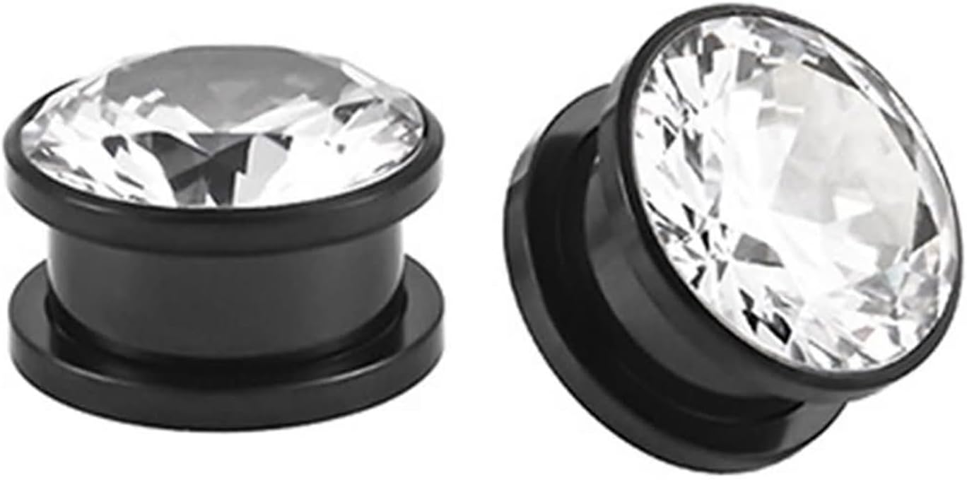 Plugs for Women Ears, Stainless Steel Tunnels for Ears Women with Cubic Zirconia Unisex Piercing Gauge Earrings 2pcs
