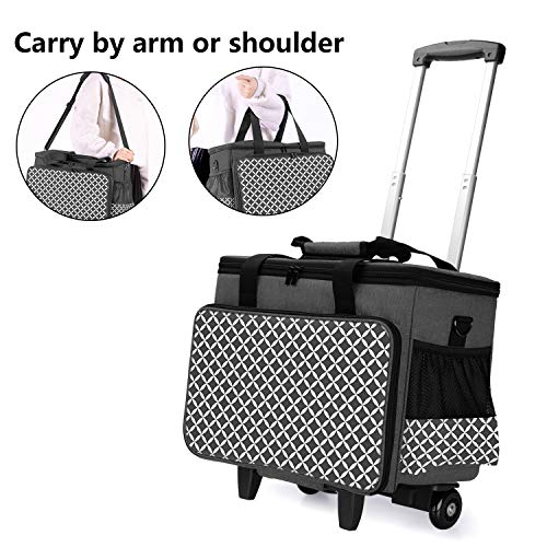 image for YARWO Detachable Rolling Sewing Machine Carrying Case, Trolley Tote Ba