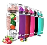 willceal Fruit Infuser Water Bottle 32oz Durable with Detachable Ice Gel Ball,Large - BPA Free Tritan, Flip Lid, Leak Proof Design - Sports, Camping (Gold)