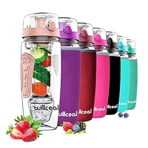 Willceal Waterfles met fruit-infuser, 945 ml, duurzaam met afneembare ijsgelbal, groot, BPA-vrij Tritan, flip-deksel, dicht ontwerp, sport en camping (goudkleurig)
