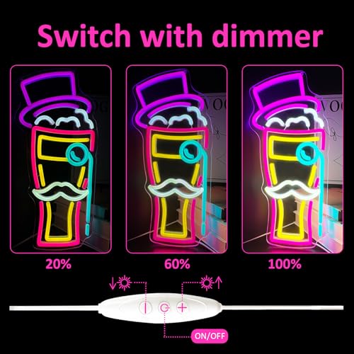 Image of BEER Neon Sign for Wall Decor, Gentleman Neon Bar Signs for Home Bar Pub Party Man Cave Club, Neon Beer Light with Dimmable, Beer Signs Decoration USB Powered with Switch