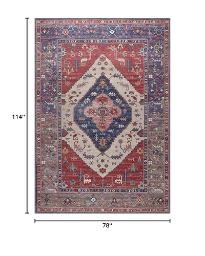 GLN Rugs Salur, alfombra bohemia 6x9 ft roja lavable miniatura 2