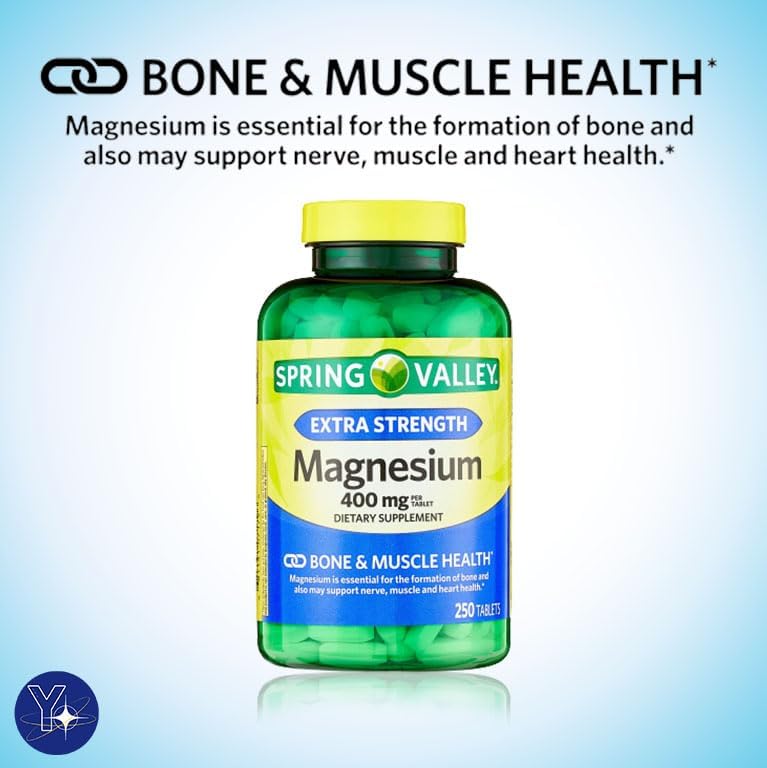 Miniatura 4 de Suplemento dietético de magnesio para huesos y músculos Spring Valley, 250 mg, 100 unidades y marcapáginas de regalo YOLOMOLO