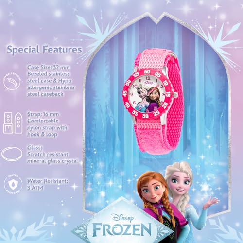 Disney Frozen Kids' Bezel Stainless Steel Time Teacher Analog Nylon Strap Watch4