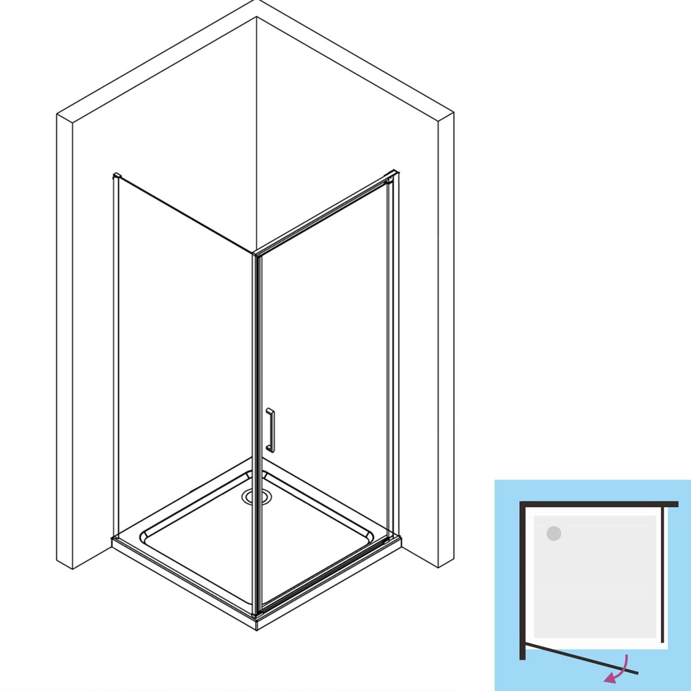 BERNSTEIN Cabina de ducha 90x90 cm, altura 195 cm Mampara de ducha de esquina con entrada frontal NT416 con marco con puerta, ESG de 8 mm transparente con nanorrevestimiento