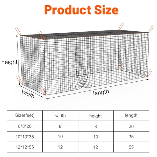Batting Cage Net, 10x10x35 ft Heavy Duty Enclosed Batting Net With Door, Only Net, No Poles and Frame, Professional Softball Baseball Nets for Batting and Pitching, Batting Cages for Backyard