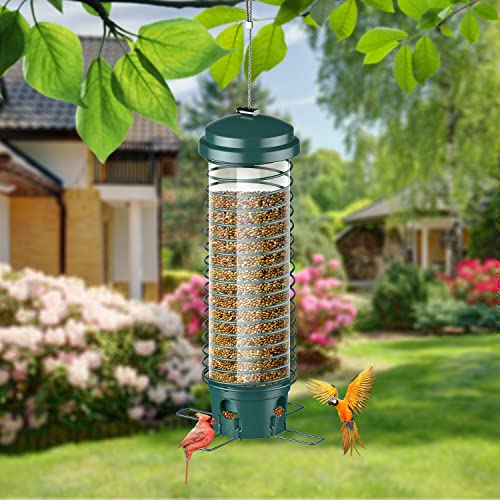 Bird Feeders For Outside, Squirrel Proof Bird Feeders For Outdoors Hanging, Metal Wild Bird Seed Feeders For Bluebird, Cardinal, Finch, Sparrow, Blue Jay, 4 Ports, Chew-Proof, Weather-Resistant #TOP4