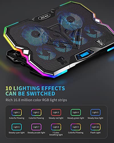 KeiBn Upgrade Laptop Cooling Pad A13,RGB Lights Laptop Cooler 6 Fans for up to 15.6 Inch Laptops,10 Modes Light, 7 Height Stands, 2 USB Ports - Blue - Thumbnail 3