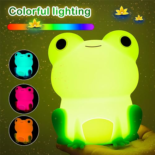Image of Cute Frog Night Light for Kids, Color Changeable Soft Silicone Sleeping Night Lamp for Nursery, Dimmable Timer Rechargeable Colorful Baby's Light Room Decor Children Gifts