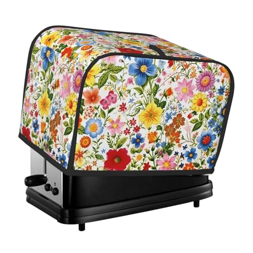 Colorful Flower Floral Toaster Cover 2 Slice, Vintage Floral Toaster Cozy with Pocket Stain Resistant Dustproof Kitchen Small Appliance Protector