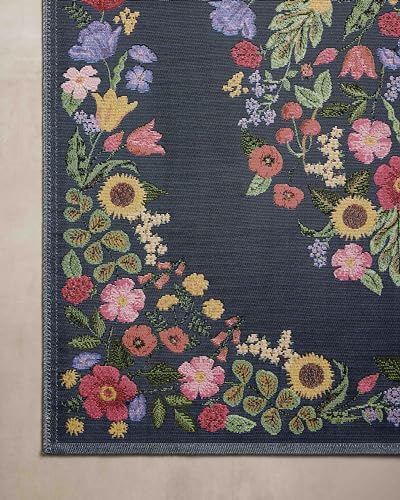 Image of Loloi Rifle Paper Co. Perennial Collection Blossom PRN-01 Navy 5'-3 inch x 7'-8 inch Indoor /Outdoor Area Rug