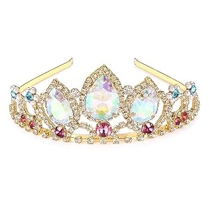 Kristall krone für Mädchen Damen Rapunzel Tiara Prinzessin Krone Tangled Kostüm Zubehör für Halloween Cosplay Braut Hochzeit Prom Feiern Geburtstag Geschenke AB Strassstein
