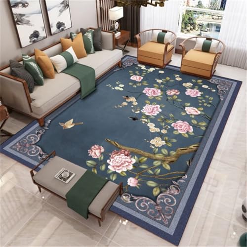 Tapis lavable bleu floral rose de style rétro 120X170CM - 2