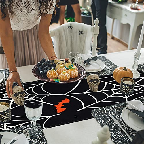 Kiorevy Black Linen Table Runner 13 X 72 Inches, Spider Web Burlap Table Runners Kitchen Dining Decoration Indoor For Halloween Holiday #TOP6