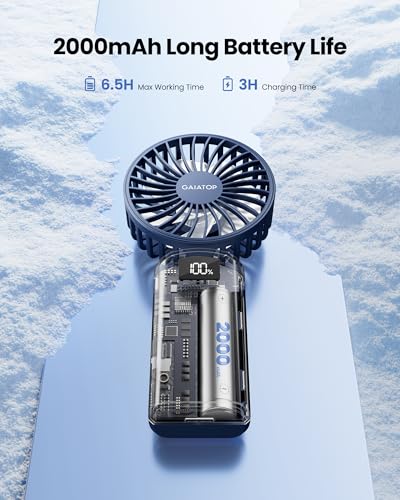 Image of Gaiatop Powerful Hand Fan, Portable Personal Fan Handheld Fan, 3 Speed Foldable Desk Fan with Digital Display, 2000mAh USB Rechargeable Fan for Indoor Outdoor